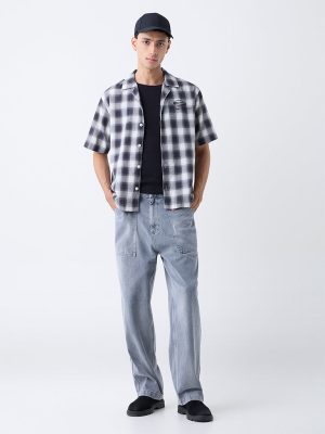 Nuon Black Checkered Relaxed-Fit Cotton Shirt