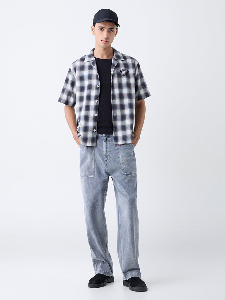 Nuon Black Checkered Relaxed-Fit Cotton Shirt
