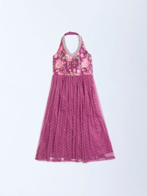 Utsa Kids Dusty Rose Floral Pattern Halter-Neck Dress - (2-8yrs)