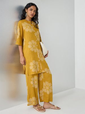 Utsa Mustard Bandhani Printed A-Line Kurta