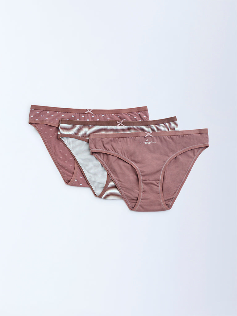Wunderlove Dusty Pink Cotton-Blend Briefs - Pack of 3 - Image 2