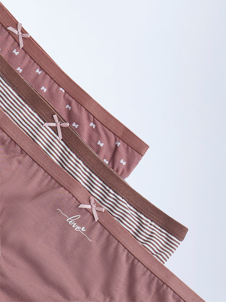 Wunderlove Dusty Pink Cotton-Blend Briefs - Pack of 3 - Image 6