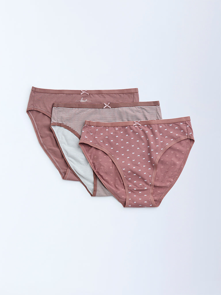 Wunderlove Dusty Pink Cotton-Blend Briefs - Pack of 3 - Image 2