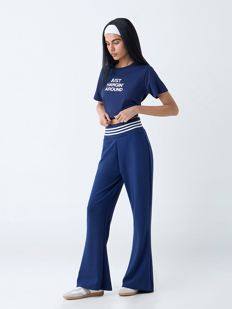 Studiofit Navy Text Design Cotton T-Shirt - Image 2