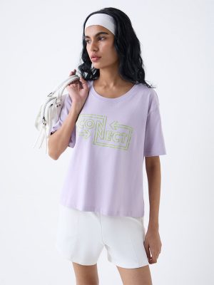 Studiofit Lilac Text Design T-Shirt