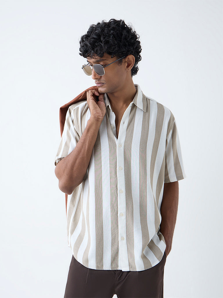 Ascot Beige Stripe Relaxed-Fit Shirt - Image 2