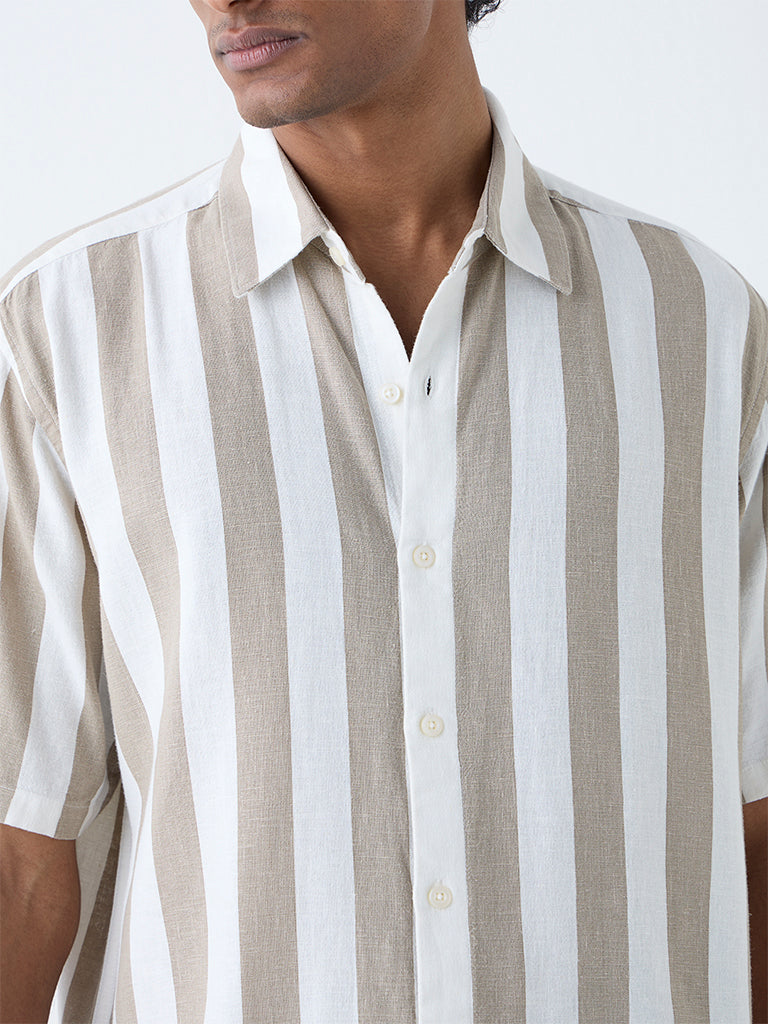 Ascot Beige Stripe Relaxed-Fit Shirt - Image 3