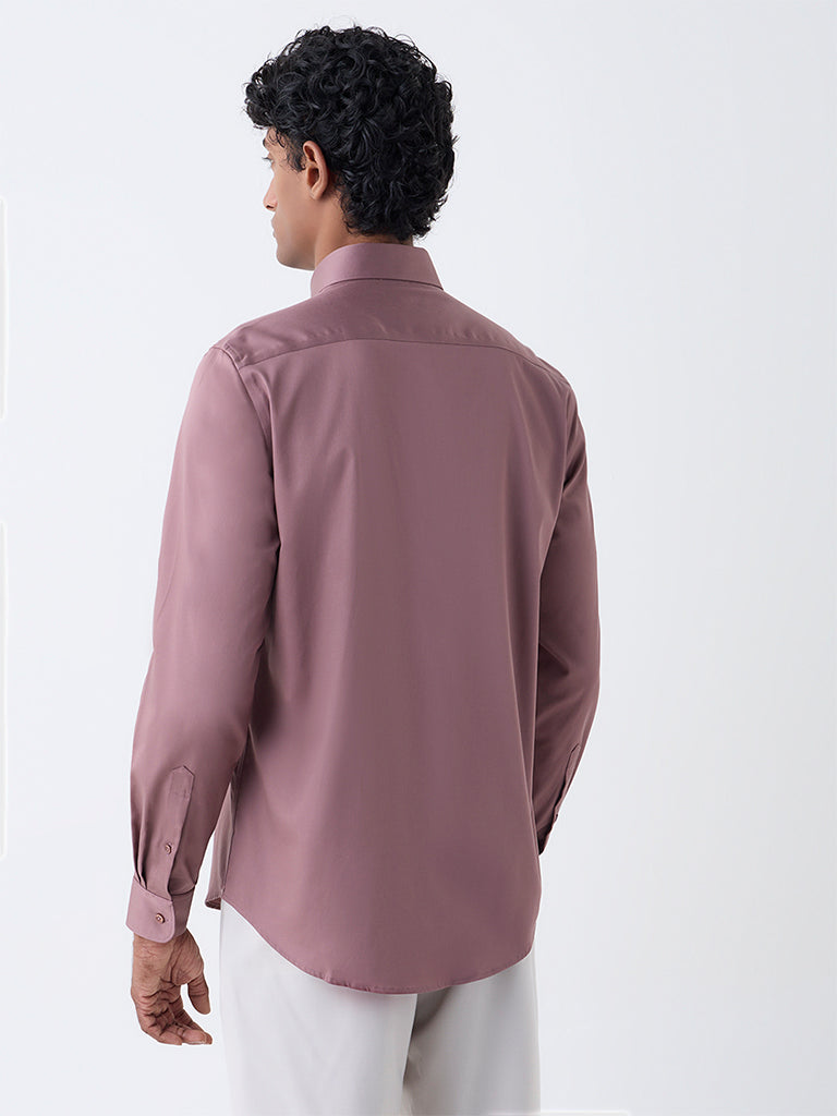 WES Formals Mauve Solid Slim-Fit Cotton-Blend Shirt - Image 5