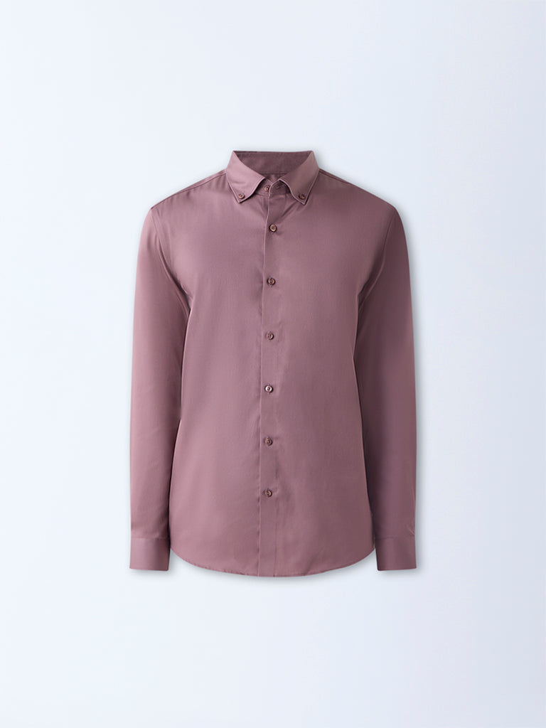WES Formals Mauve Solid Slim-Fit Cotton-Blend Shirt - Image 6