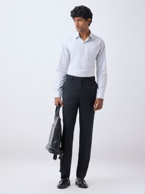 WES Formals Black Pinstriped Relaxed-Fit Mid-Rise Trousers