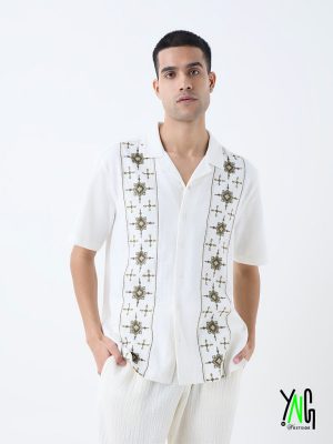 ETA Off-White Embroidered Relaxed-Fit Cotton Shirt
