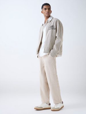 Nuon Off-White Cargo-Style Relaxed-Fit Mid-Rise Corduroy Pants
