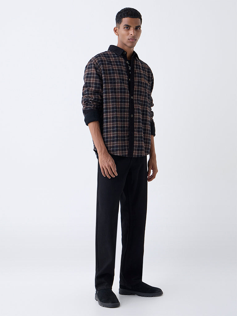 Nuon Brown Checks Pattern Relaxed-Fit Cotton Shirt