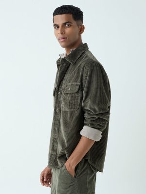 Nuon Olive Relaxed-Fit Corduroy Shirt