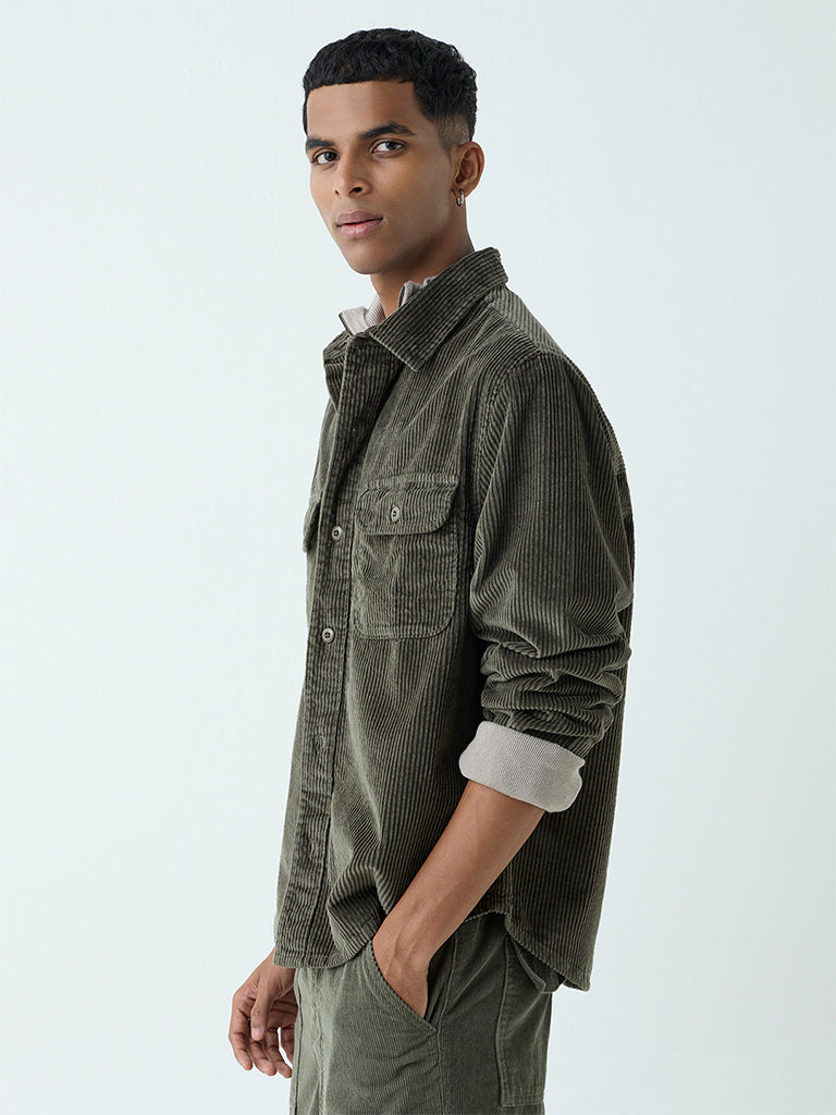 Nuon Olive Relaxed-Fit Corduroy Shirt