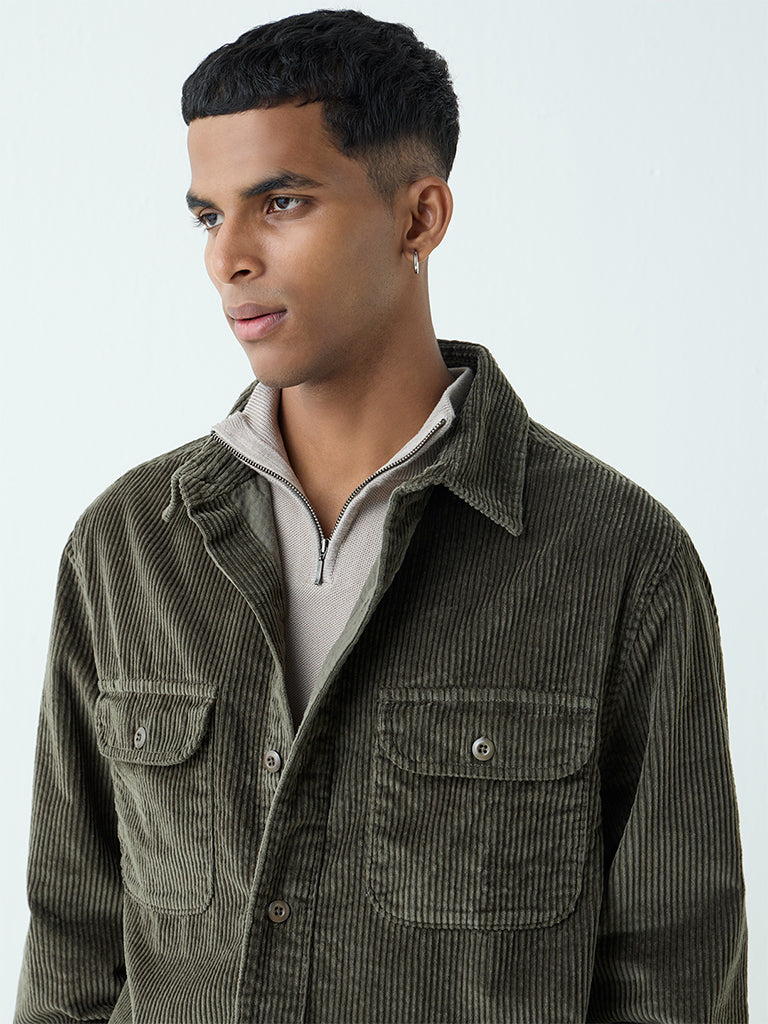 Nuon Olive Relaxed-Fit Corduroy Shirt - Image 3