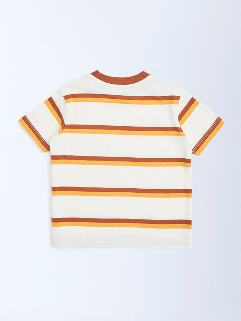 HOP Kids Off-White Striped Cotton T-Shirt - Image 2