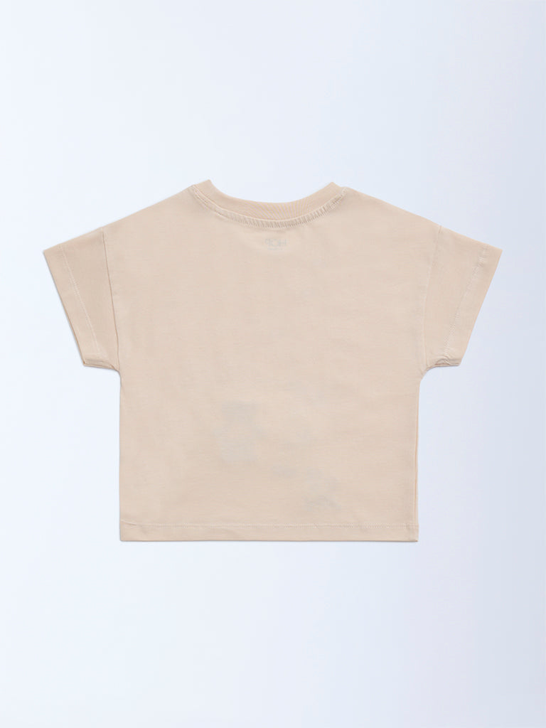 HOP Kids Peach Embroidered Cotton T-Shirt - Image 2