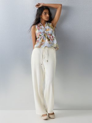 Bombay Paisley Light Blue Floral Design Cotton Top