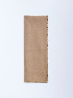 Zuba Beige Zari Embroidered Dupatta