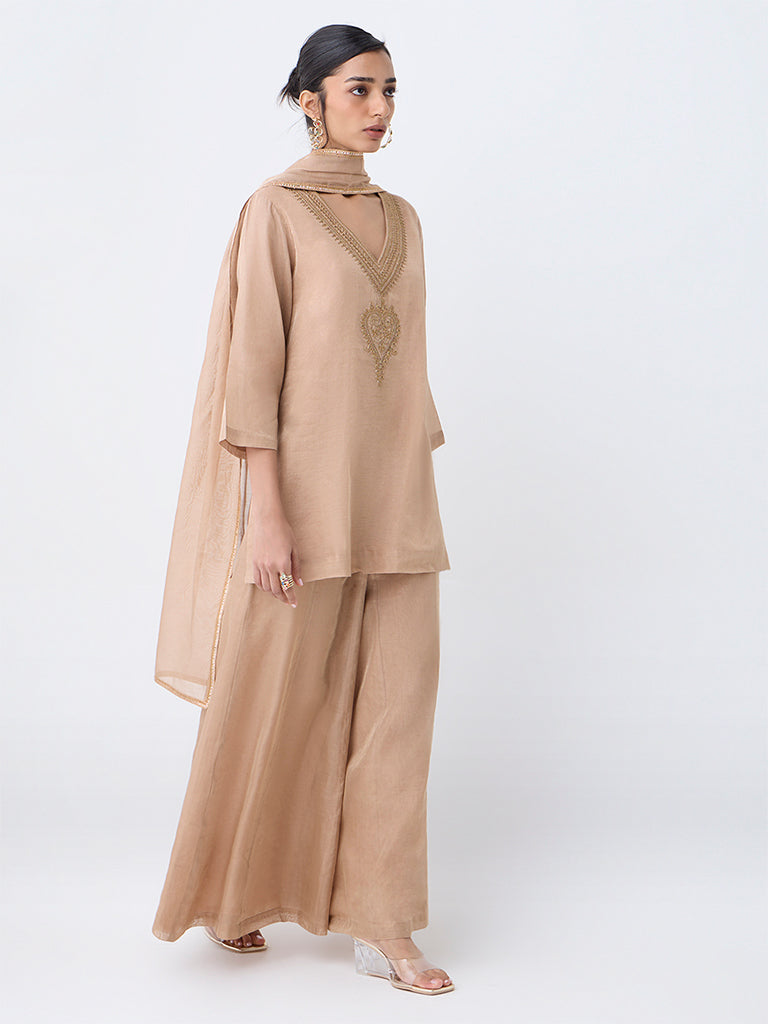 Zuba Beige Zari Embroidered Straight Kurti - Image 2