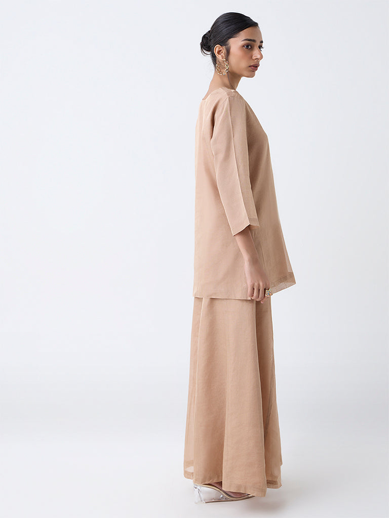 Zuba Beige Zari Embroidered Straight Kurti - Image 4