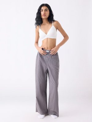 Superstar Charcoal Stripe Pattern High-Rise Cotton Pants