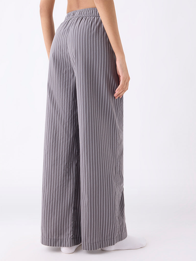 Superstar Charcoal Stripe Pattern High-Rise Cotton Pants - Image 4