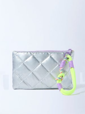 Studiowest Silver Quilted Pouch with Bag Charm