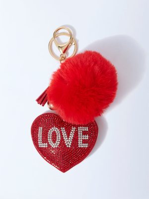 Studiowest Red Heart Bedazzled Pom Pom Bag Charm