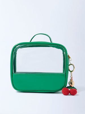 Studiowest Green Transparent Pouch with Strawberry Bag Charm