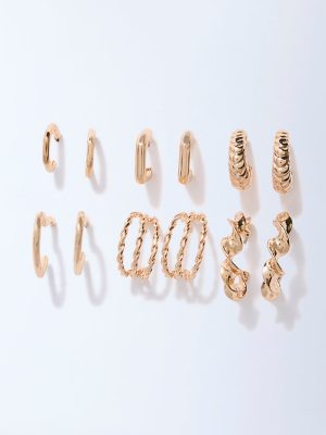 Westside Accessories Gold Textured Hoop Earrings - Pack of 6