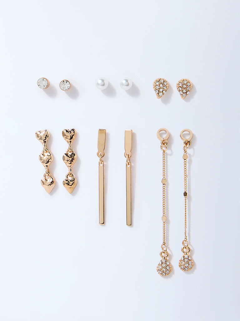 Westside Accessories Gold Studs and Dangler Earrings - Pack of 6