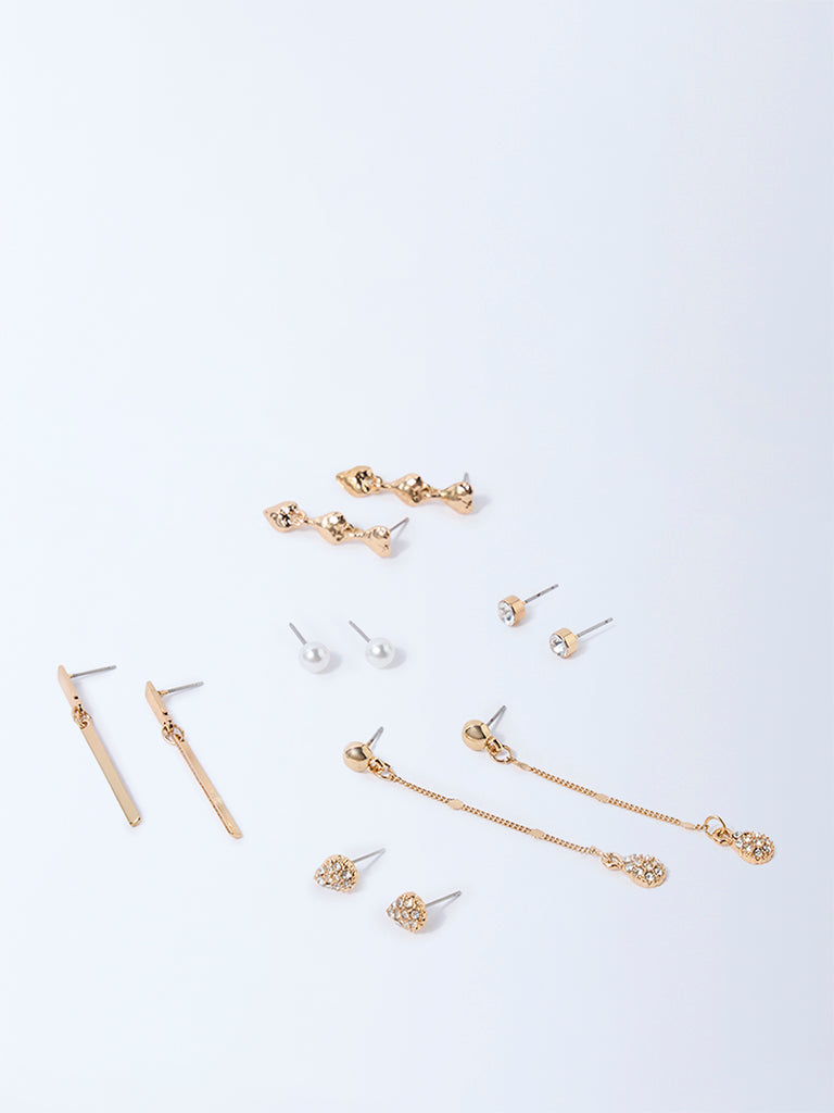 Westside Accessories Gold Studs and Dangler Earrings - Pack of 6 - Image 2