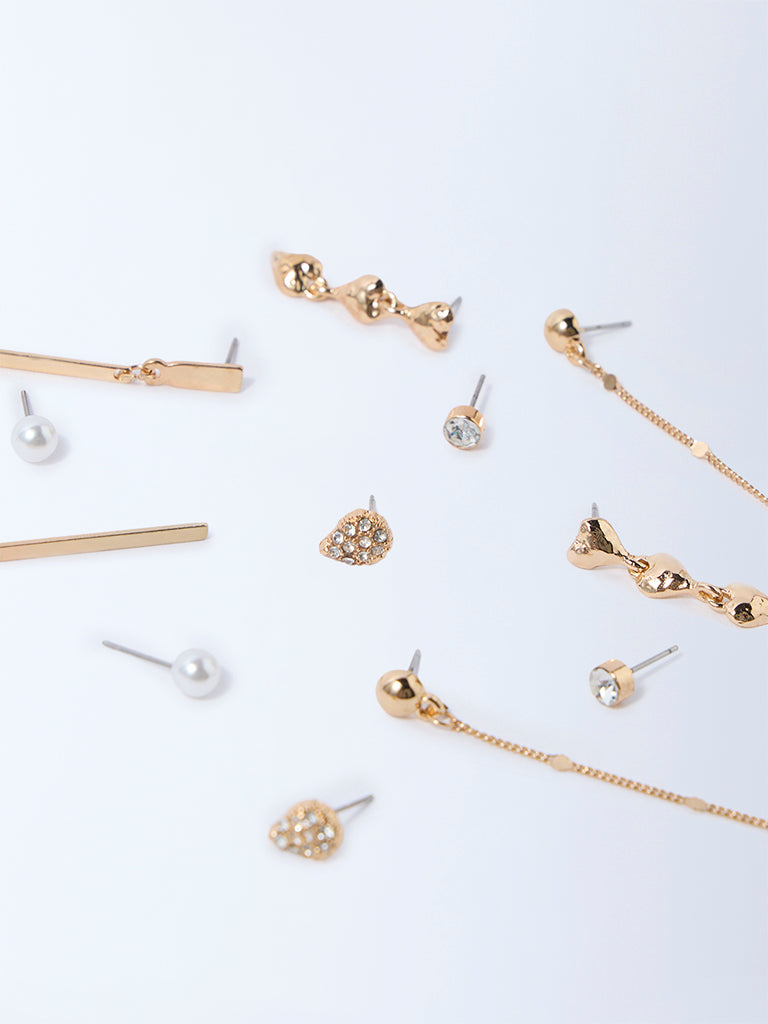 Westside Accessories Gold Studs and Dangler Earrings - Pack of 6 - Image 3