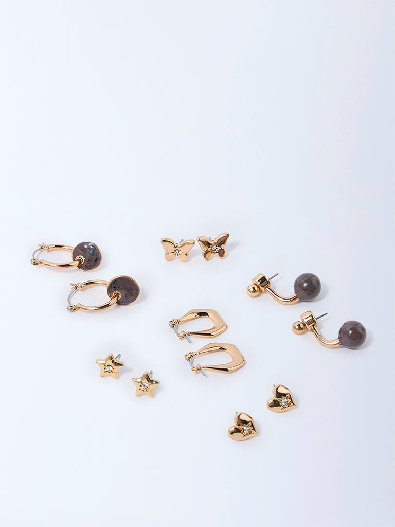 Westside Accessories Gold Gemstone-Detailed Studs and Hoops - Pack of 6 - Image 2