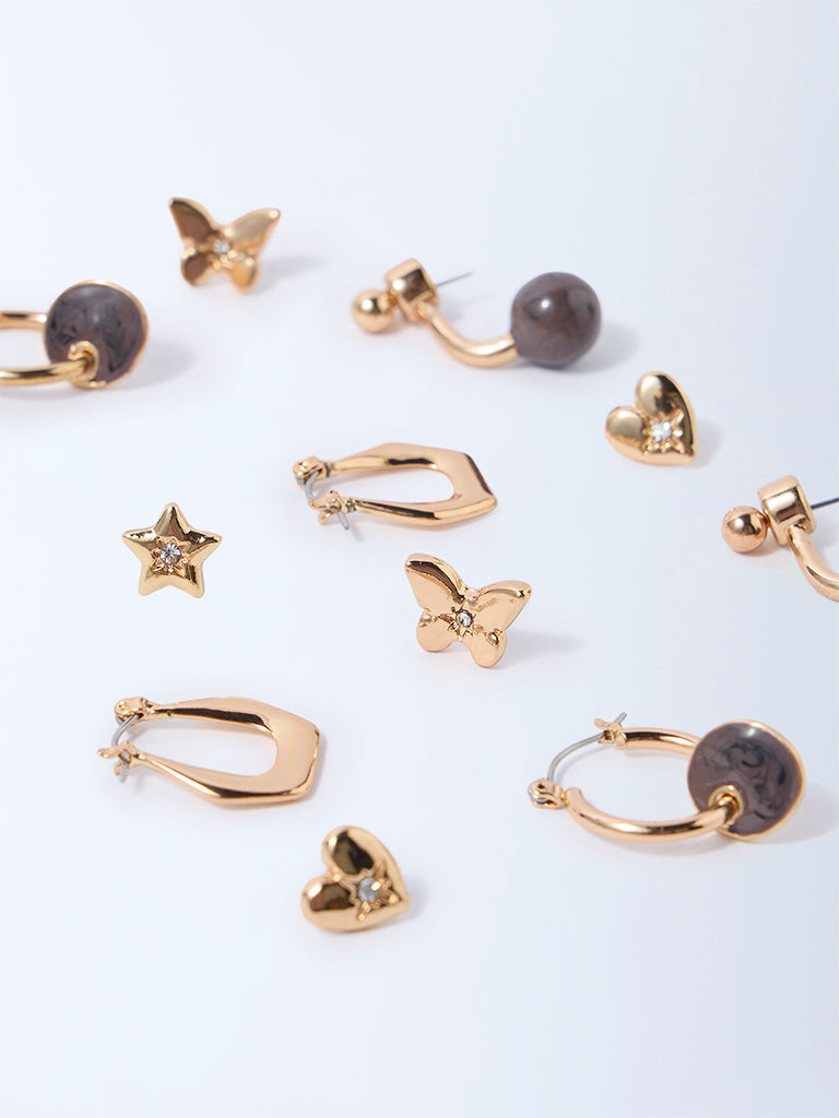 Westside Accessories Gold Gemstone-Detailed Studs and Hoops - Pack of 6 - Image 3