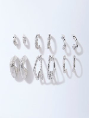 Westside Accessories Silver Textured Hoops - Pack of 6