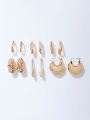 Westside Accessories Gold Textured Thin and Chunky Hoops - Pack of 6