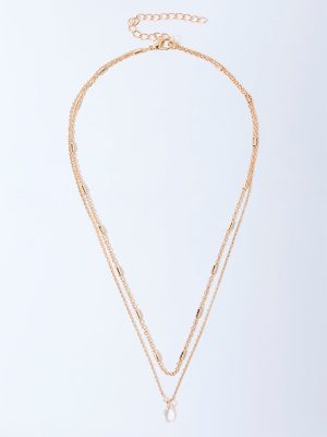 Westside Accessories Gold Teardrop Pendant 2-Layer Chain Necklace