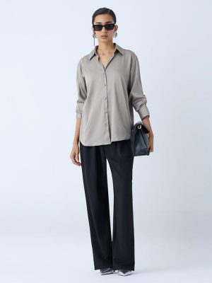 Wardrobe Grey Self-Patterned Shirt