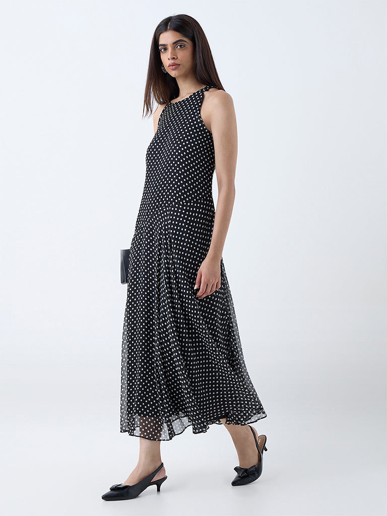 Wardrobe Black Polka Dotted Drop-Waist Dress - Image 2