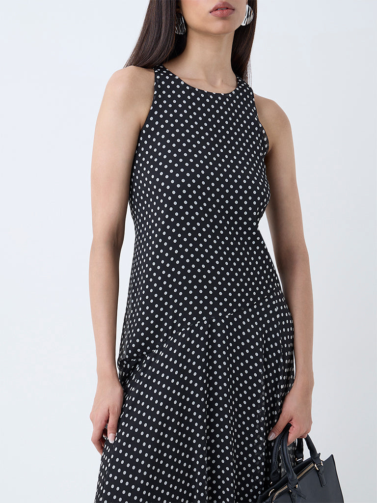 Wardrobe Black Polka Dotted Drop-Waist Dress - Image 3