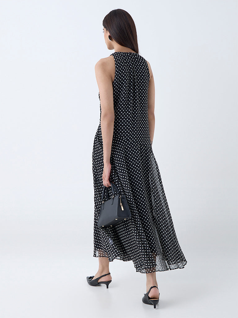 Wardrobe Black Polka Dotted Drop-Waist Dress - Image 4