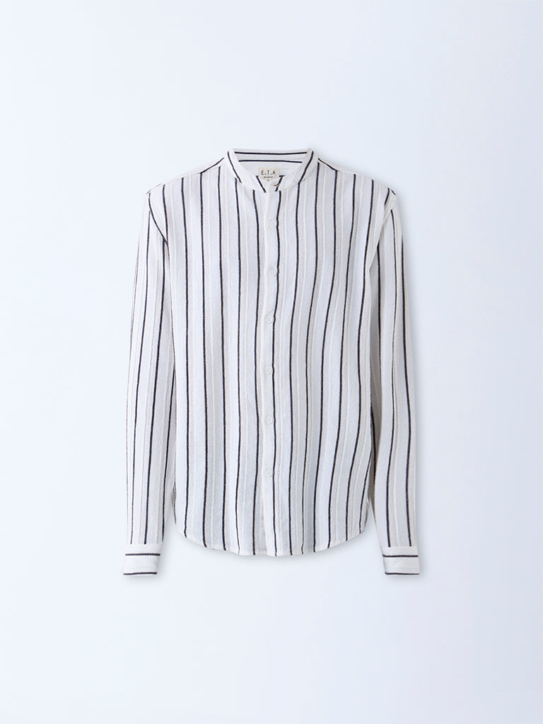 ETA Off-White Striped Relaxed-Fit Cotton Shirt - Image 5