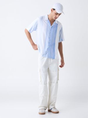Nuon White Striped Relaxed-Fit Shirt