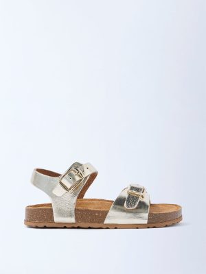 Yellow Gold Buckle-Detailed Leather Sandals