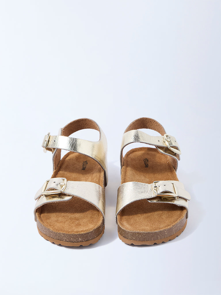 Yellow Gold Buckle-Detailed Sandals - Image 2
