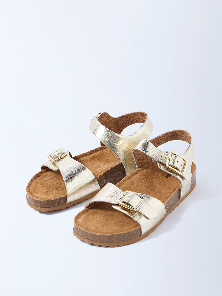 Yellow Gold Buckle-Detailed Sandals - Image 3