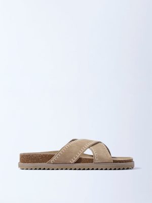 SOLEPLAY Beige Criss-Cross Strap Leather Sandals